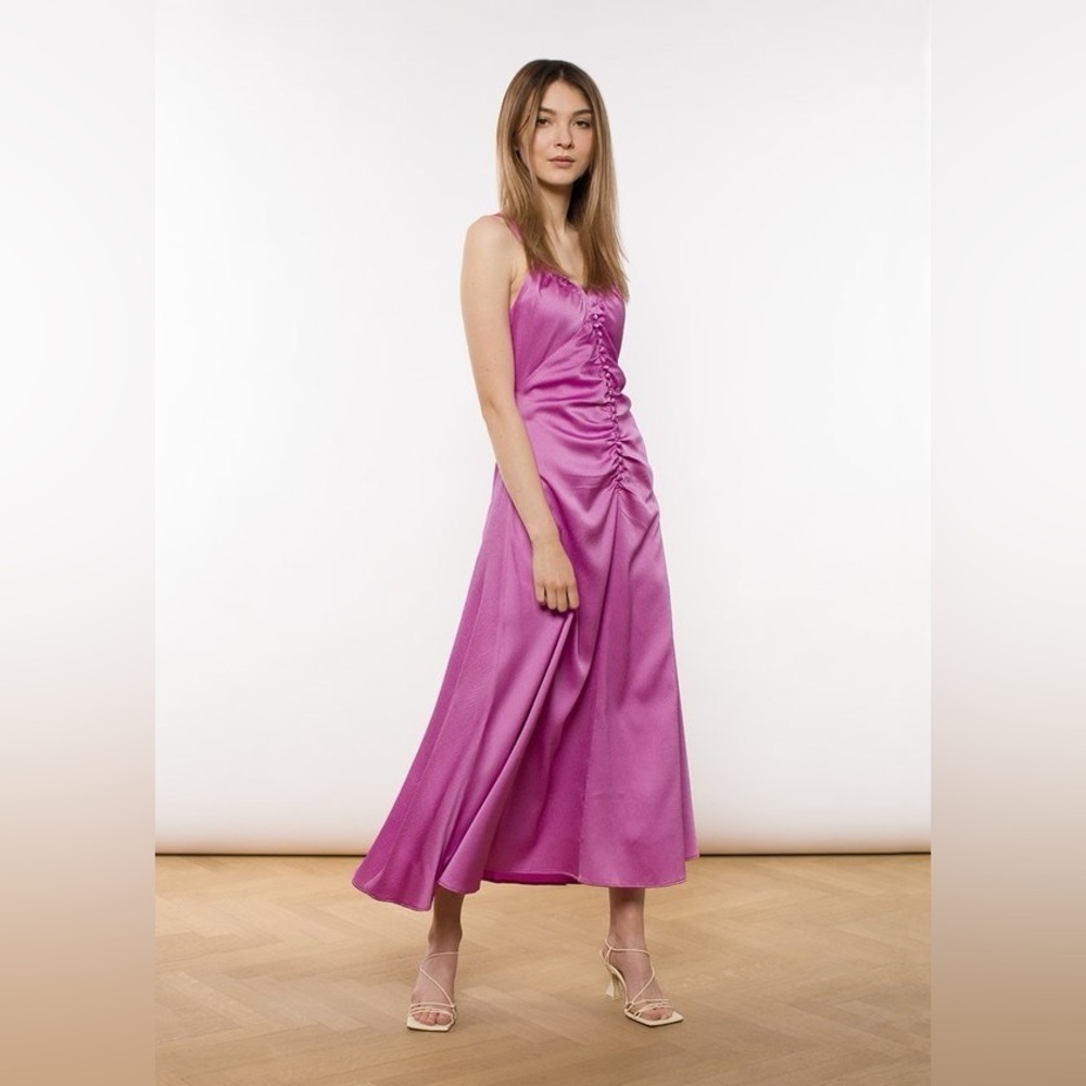 NWT Rejina Pyo TONI HAMMERED SILK DRESS - COOL PINK Size 12